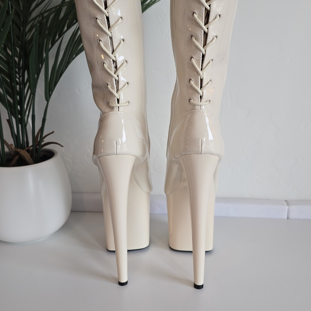 NWOB Hella Heels No Angel Corset Lace Thigh High Boot 8" Heel Protectors READ - Picture 9 of 13